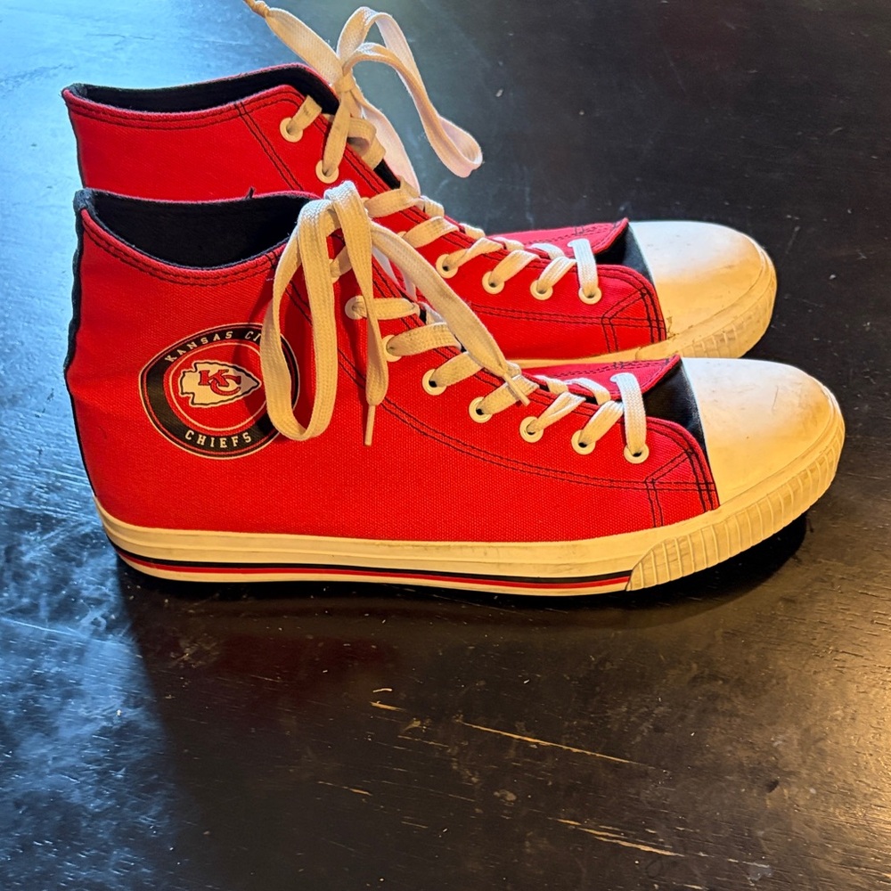 Men's KC Chiefs/ Red High-Top Canvas Sneakers with White Trim - Team Logo Accent